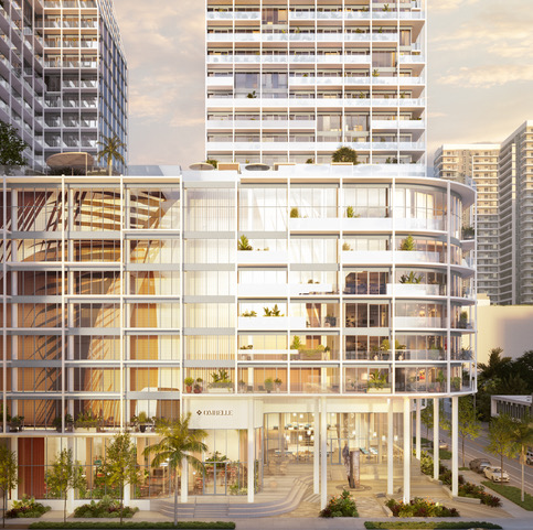 Ombelle residences tower facade in Downtown Fort Lauderdale