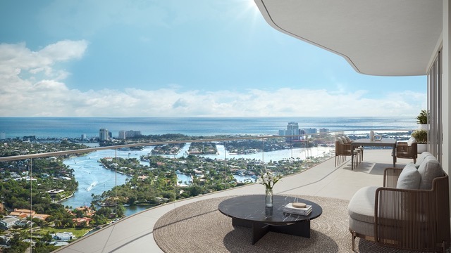 Andare Residences terrace overlooking the Fort Lauderdale waterways and ocean